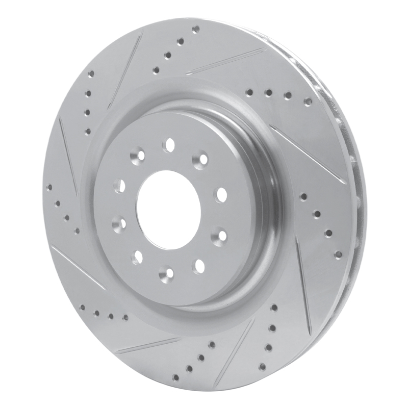 Jaguar XJR Brake Rotor (1) - Front Left - R1 Concepts - Drilled & Slotted - Silver - `00-`06
